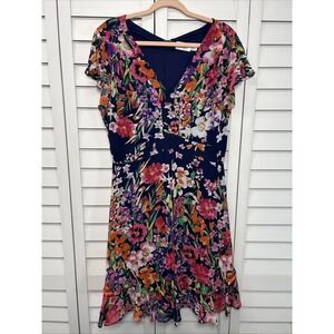 Eliza J Floral Flutter Sleeve V-Neck Ruffle Chiffon Dress Women's Size 6
